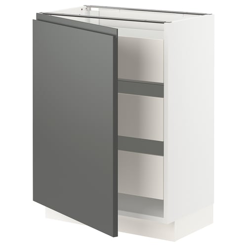 SEKTION / MAXIMERA Gabinete bajo 1 puerta 3 cajones, blanco/Voxtorp gris oscuro, 61x37x76 cm