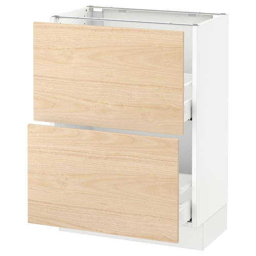 SEKTION / MAXIMERA Gabinete bajo 2 cajones, blanco/Askersund efecto fresno claro, 61x37x76 cm