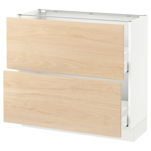 SEKTION / MAXIMERA Gabinete bajo 2 cajones, blanco/Askersund efecto fresno claro, 91x37x76 cm