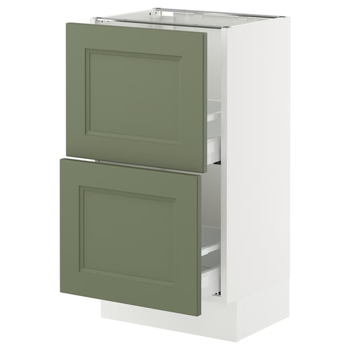 SEKTION / MAXIMERA Gabinete bajo 2 cajones, blanco/Axstad verde grisáceo, 46x37x76 cm