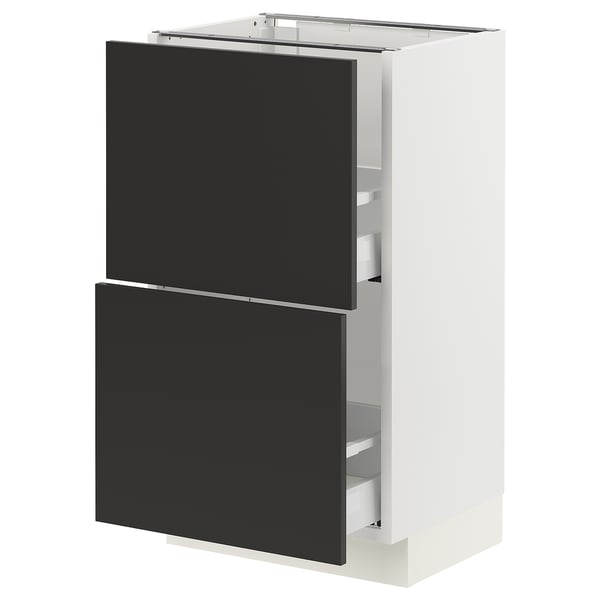 SEKTION / MAXIMERA Gabinete bajo 2 cajones, blanco/Nickebo Carbón mate, 46x37x76 cm
