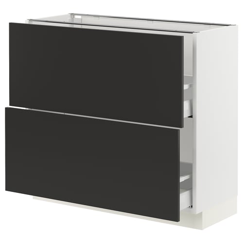 SEKTION / MAXIMERA Gabinete bajo 2 cajones, blanco/Nickebo Carbón mate, 91x37x76 cm