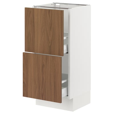 SEKTION / MAXIMERA Gabinete bajo 2 cajones, blanco/Tistorp Efecto nogal café, 38x37x76 cm