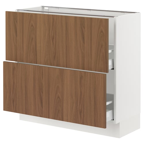 SEKTION / MAXIMERA Gabinete bajo 2 cajones, blanco/Tistorp Efecto nogal café, 91x37x76 cm