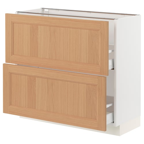 SEKTION / MAXIMERA Gabinete bajo 2 cajones, blanco/Vedhamn roble, 91x37x76 cm
