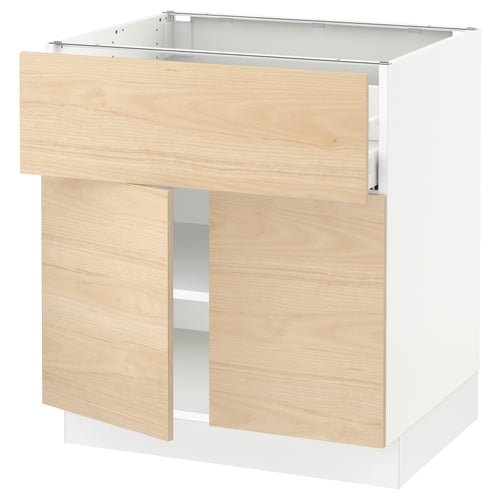 SEKTION / MAXIMERA Gabinete bajo 2 puertas 1 cajón, blanco/Askersund efecto fresno claro, 76x61x76 cm
