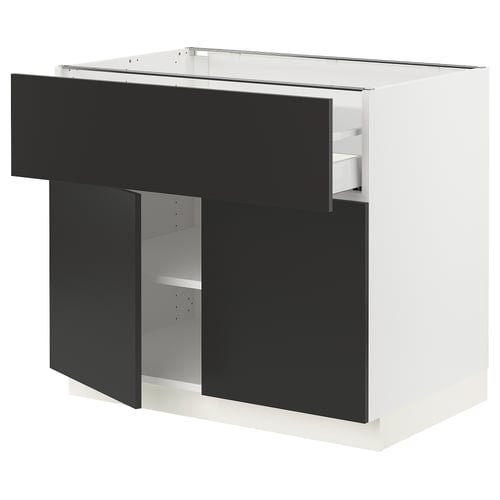 SEKTION / MAXIMERA Gabinete bajo 2 puertas 1 cajón, blanco/Nickebo Carbón mate, 91x61x76 cm