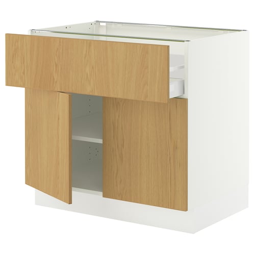 SEKTION / MAXIMERA Gabinete bajo 2 puertas 1 cajón, blanco/Sinarp chapa roble, 91x61x76 cm