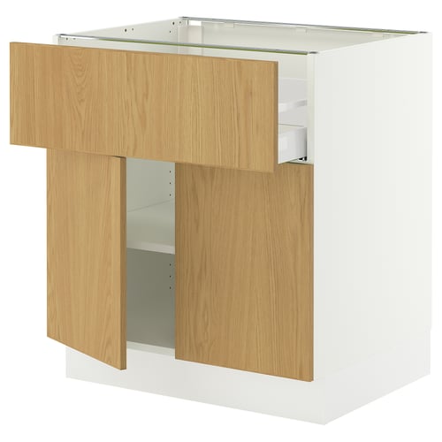 SEKTION / MAXIMERA Gabinete bajo 2 puertas 1 cajón, blanco/Sinarp chapa roble, 76x61x76 cm