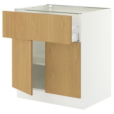 SEKTION / MAXIMERA Gabinete bajo 2 puertas 1 cajón, blanco/Sinarp chapa roble, 76x61x76 cm