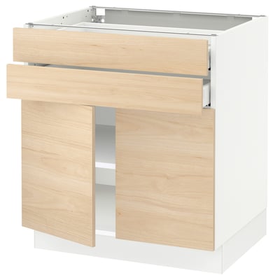 SEKTION / MAXIMERA Gabinete bajo 2 puertas 2 cajones, blanco/Askersund efecto fresno claro, 76x61x76 cm