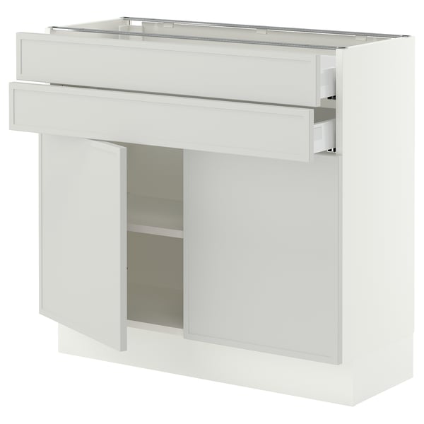 SEKTION / MAXIMERA Gabinete bajo 2 puertas 2 cajones, blanco/Aspudden gris claro, 91x37x76 cm