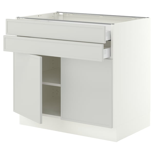 SEKTION / MAXIMERA Gabinete bajo 2 puertas 2 cajones, blanco/Aspudden gris claro, 91x61x76 cm