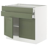 SEKTION / MAXIMERA Gabinete bajo 2 puertas 2 cajones, blanco/Axstad verde grisáceo, 91x61x76 cm