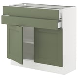 SEKTION / MAXIMERA Gabinete bajo 2 puertas 2 cajones, blanco/Axstad verde grisáceo, 91x37x76 cm