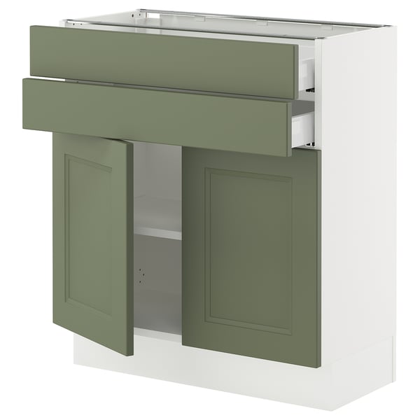 SEKTION / MAXIMERA Gabinete bajo 2 puertas 2 cajones, blanco/Axstad verde grisáceo, 76x37x76 cm