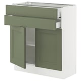 SEKTION / MAXIMERA Gabinete bajo 2 puertas 2 cajones, blanco/Axstad verde grisáceo, 76x37x76 cm