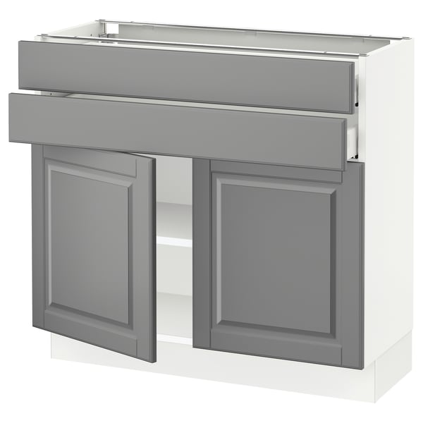 SEKTION / MAXIMERA Gabinete bajo 2 puertas 2 cajones, blanco/Bodbyn gris, 91x37x76 cm
