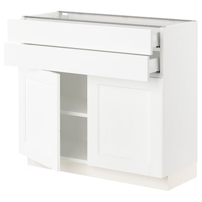 SEKTION / MAXIMERA Gabinete bajo 2 puertas 2 cajones, blanco Enköping/blanco efecto madera, 91x37x76 cm