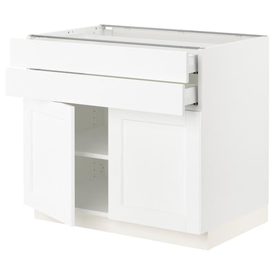 SEKTION / MAXIMERA Gabinete bajo 2 puertas 2 cajones, blanco Enköping/blanco efecto madera, 91x61x76 cm