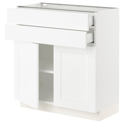 SEKTION / MAXIMERA Gabinete bajo 2 puertas 2 cajones, blanco Enköping/blanco efecto madera, 76x37x76 cm