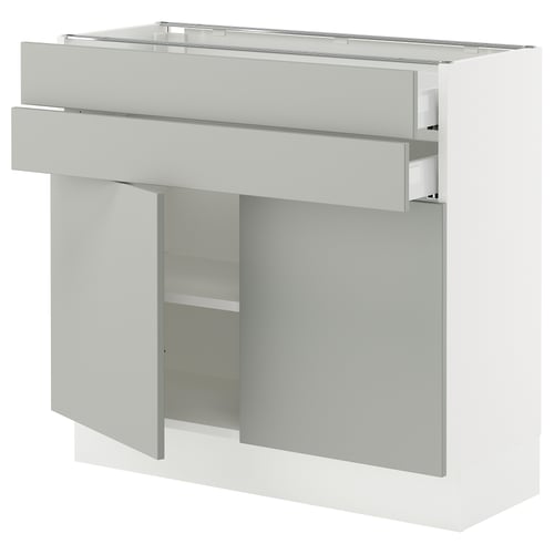SEKTION / MAXIMERA Gabinete bajo 2 puertas 2 cajones, blanco/Havstorp gris claro, 91x37x76 cm