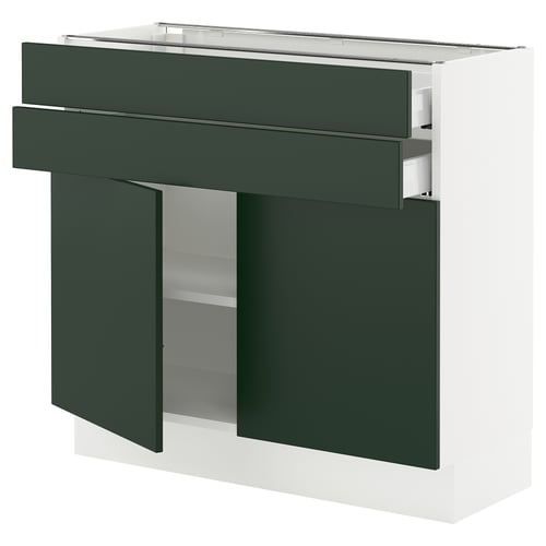 SEKTION / MAXIMERA Gabinete bajo 2 puertas 2 cajones, blanco/Havstorp Verde oscuro, 91x37x76 cm