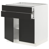 SEKTION / MAXIMERA Gabinete bajo 2 puertas 2 cajones, blanco/Nickebo Carbón mate, 76x61x76 cm