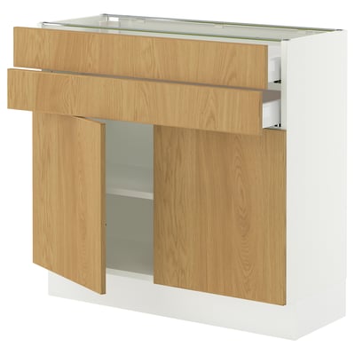 SEKTION / MAXIMERA Gabinete bajo 2 puertas 2 cajones, blanco/Sinarp chapa roble, 91x37x76 cm
