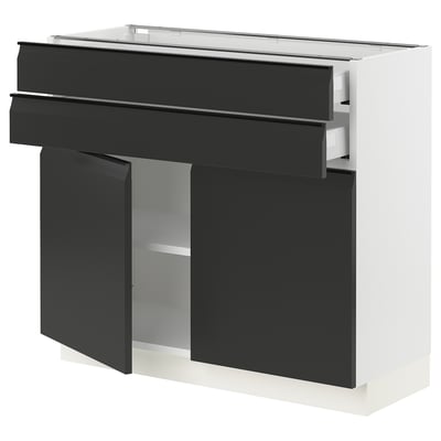 SEKTION / MAXIMERA Gabinete bajo 2 puertas 2 cajones, blanco/Upplöv Carbón mate, 91x37x76 cm