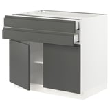 SEKTION / MAXIMERA Gabinete bajo 2 puertas 2 cajones, blanco/Voxtorp gris oscuro, 91x61x76 cm