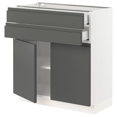 SEKTION / MAXIMERA Gabinete bajo 2 puertas 2 cajones, blanco/Voxtorp gris oscuro, 76x37x76 cm