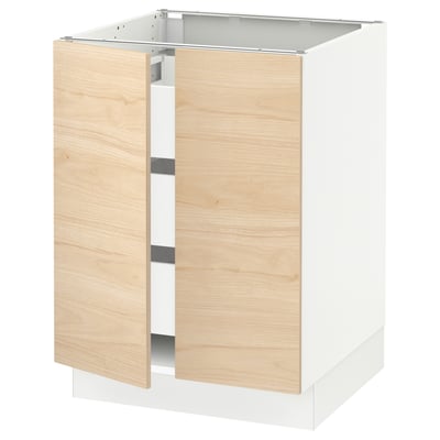 SEKTION / MAXIMERA Gabinete bajo 2 puertas 3 cajones, blanco/Askersund efecto fresno claro, 61x61x76 cm