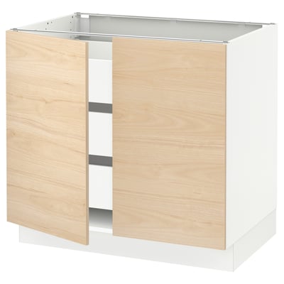 SEKTION / MAXIMERA Gabinete bajo 2 puertas 3 cajones, blanco/Askersund efecto fresno claro, 91x61x76 cm