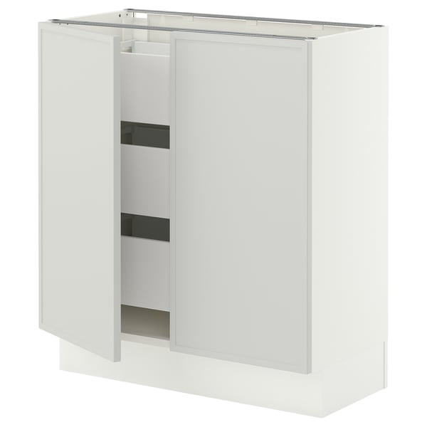 SEKTION / MAXIMERA Gabinete bajo 2 puertas 3 cajones, blanco/Aspudden gris claro, 76x37x76 cm