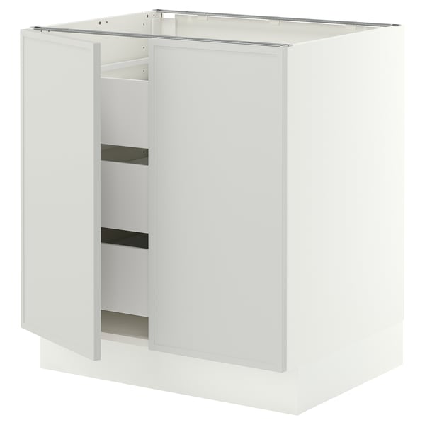 SEKTION / MAXIMERA Gabinete bajo 2 puertas 3 cajones, blanco/Aspudden gris claro, 76x61x76 cm