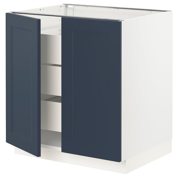 SEKTION / MAXIMERA Gabinete bajo 2 puertas 3 cajones, blanco Axstad/mate azul, 76x61x76 cm