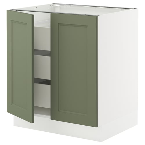 SEKTION / MAXIMERA Gabinete bajo 2 puertas 3 cajones, blanco/Axstad verde grisáceo, 76x61x76 cm