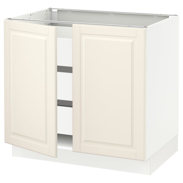 SEKTION / MAXIMERA Gabinete bajo 2 puertas 3 cajones, blanco/Bodbyn hueso, 91x61x76 cm