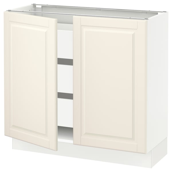 SEKTION / MAXIMERA Gabinete bajo 2 puertas 3 cajones, blanco/Bodbyn hueso, 91x37x76 cm