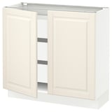 SEKTION / MAXIMERA Gabinete bajo 2 puertas 3 cajones, blanco/Bodbyn hueso, 91x37x76 cm