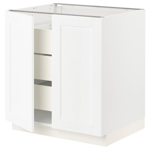 SEKTION / MAXIMERA Gabinete bajo 2 puertas 3 cajones, blanco Enköping/blanco efecto madera, 76x61x76 cm