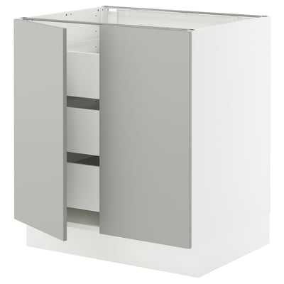 SEKTION / MAXIMERA Gabinete bajo 2 puertas 3 cajones, blanco/Havstorp gris claro, 76x61x76 cm
