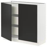 SEKTION / MAXIMERA Gabinete bajo 2 puertas 3 cajones, blanco/Nickebo Carbón mate, 91x37x76 cm