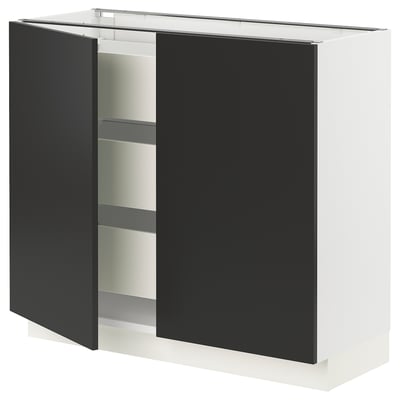 SEKTION / MAXIMERA Gabinete bajo 2 puertas 3 cajones, blanco/Nickebo Carbón mate, 91x37x76 cm