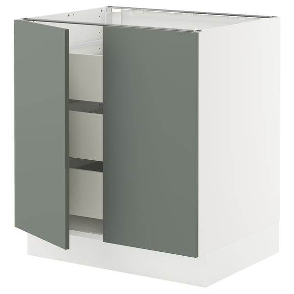 SEKTION / MAXIMERA Gabinete bajo 2 puertas 3 cajones, blanco/Nickebo Verde grisáceo mate, 76x61x76 cm