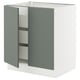 SEKTION / MAXIMERA Gabinete bajo 2 puertas 3 cajones, blanco/Nickebo Verde grisáceo mate, 76x61x76 cm