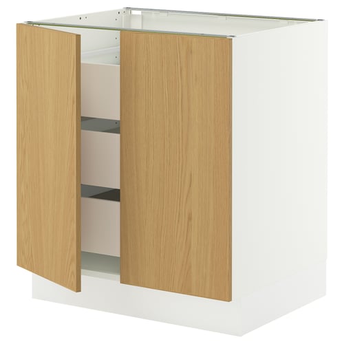 SEKTION / MAXIMERA Gabinete bajo 2 puertas 3 cajones, blanco/Sinarp chapa roble, 76x61x76 cm