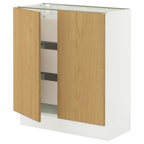 SEKTION / MAXIMERA Gabinete bajo 2 puertas 3 cajones, blanco/Sinarp chapa roble, 76x37x76 cm
