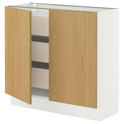 SEKTION / MAXIMERA Gabinete bajo 2 puertas 3 cajones, blanco/Sinarp chapa roble, 91x37x76 cm